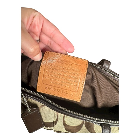 Coach Signature Metallic Stripe Tote Bag | Bronze Trim | Legacy Medallion - Picture 8 of 9